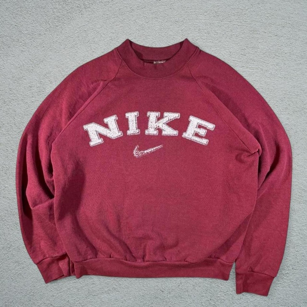Vintage 80s Nike Spellout Sweatshirt Burgundy Red Mens Medium Fruit of the Loom